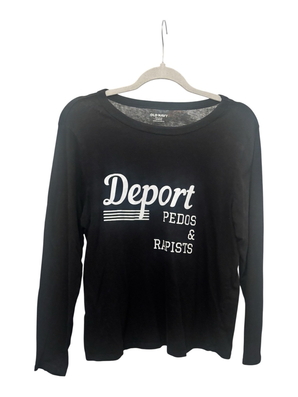 Old Navy Black Long-Sleeve Graphic Tee - White Text